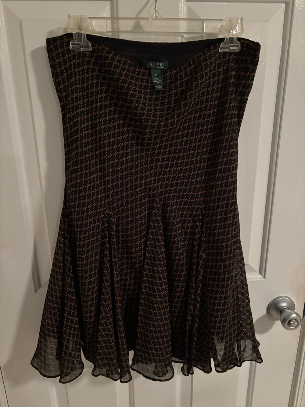 Make offer! Ralph Lauren Black and Brown Lined Printed Flared Skirt Medium